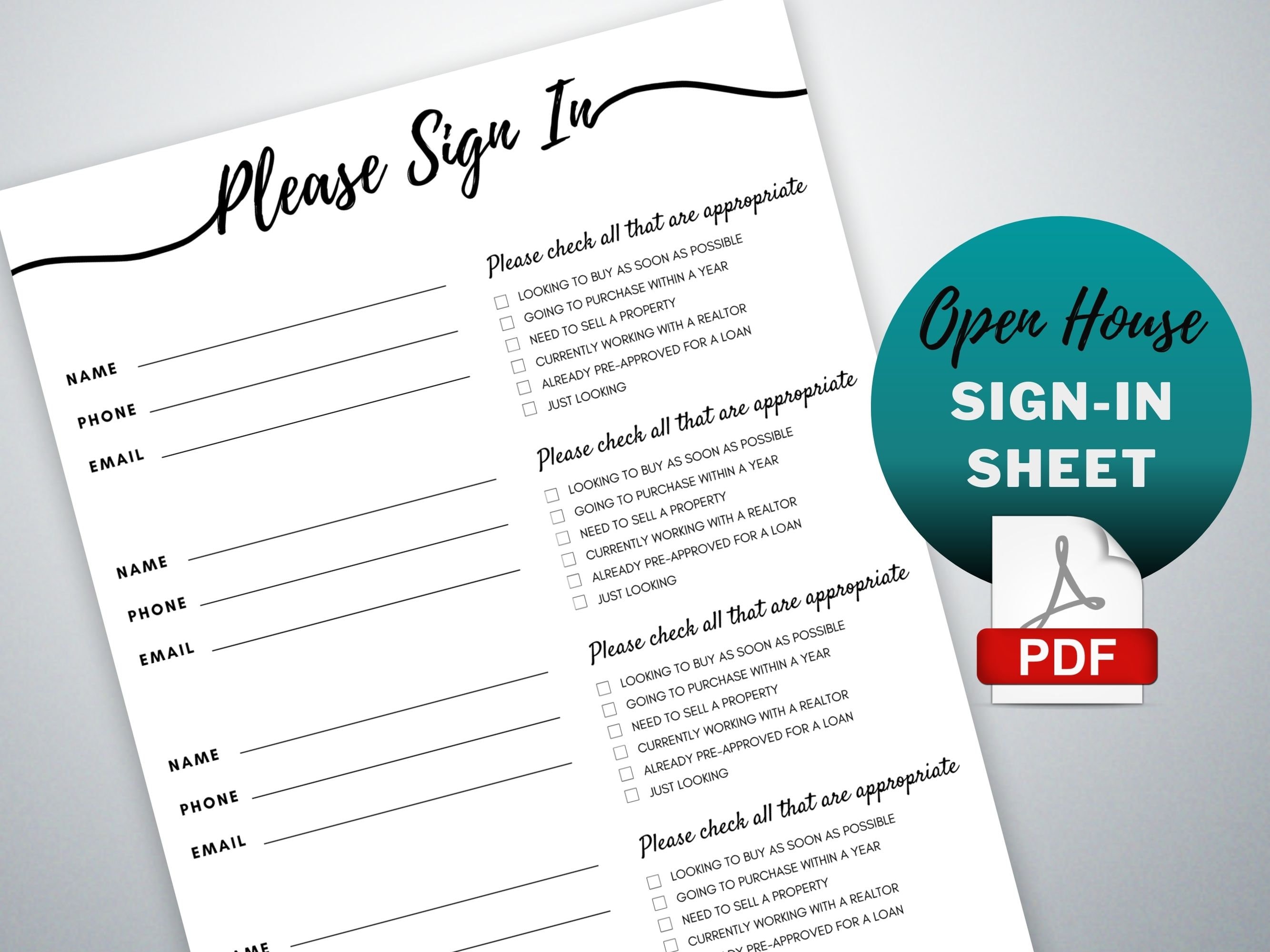 open house sign in sheet template for realtors real estate etsy