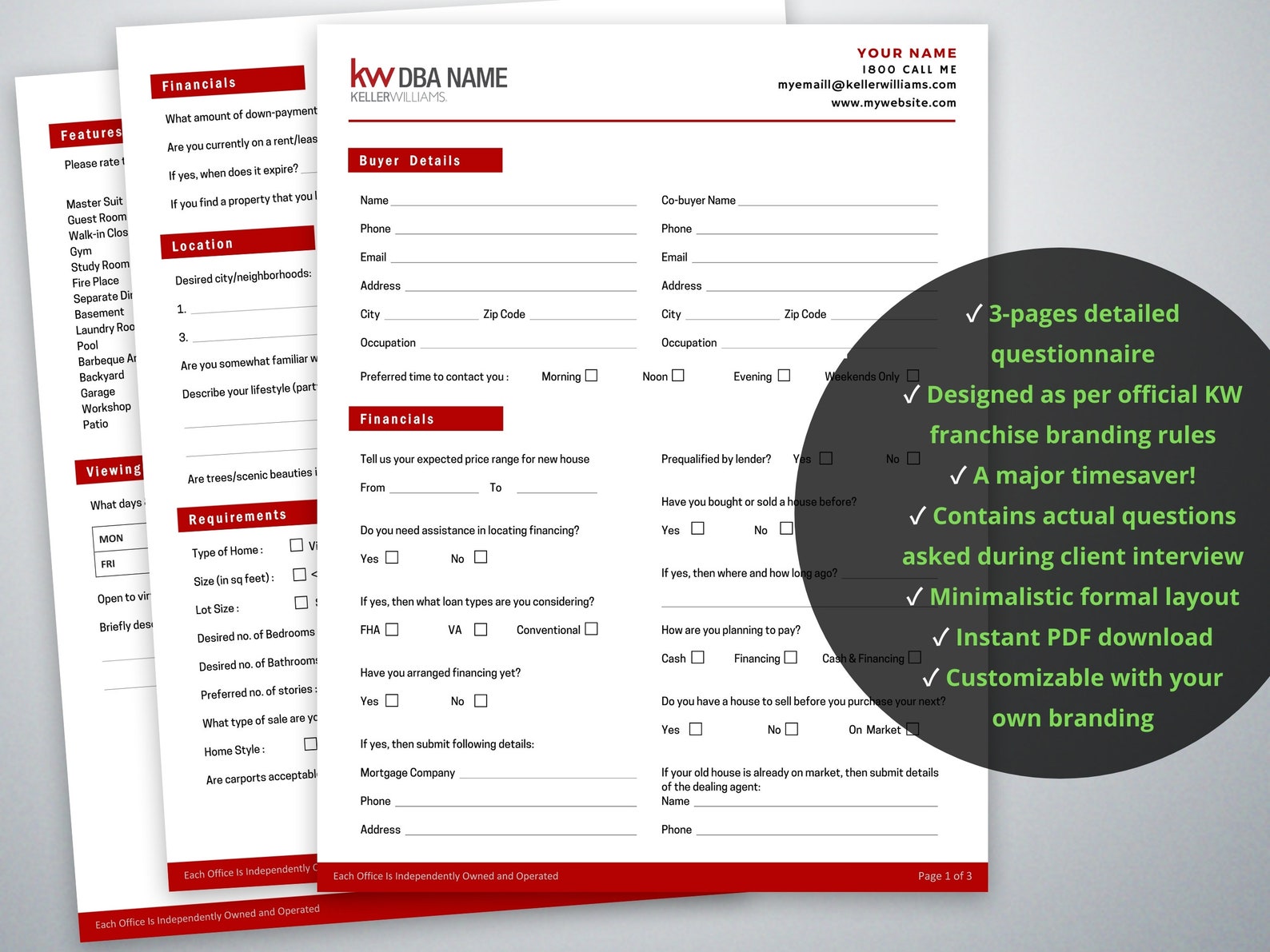 Keller Williams Real Estate Buyer Questionnaire template form Etsy