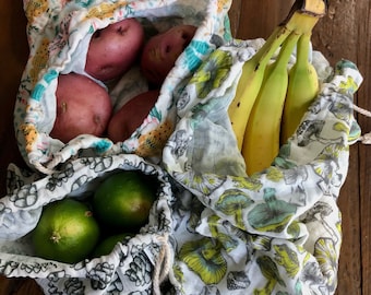 Woodland series - Reusable organic cotton double gauze produce bags - Vegetable/fruit