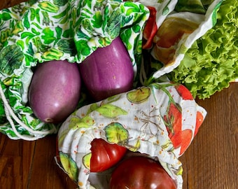 NEW designs! Organic Cotton Double Gauze Produce Bag: Reusable Fruit Vegetable Storage