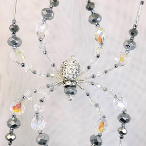 Clear/Silver Glass Crystal Beaded Spider Ornament