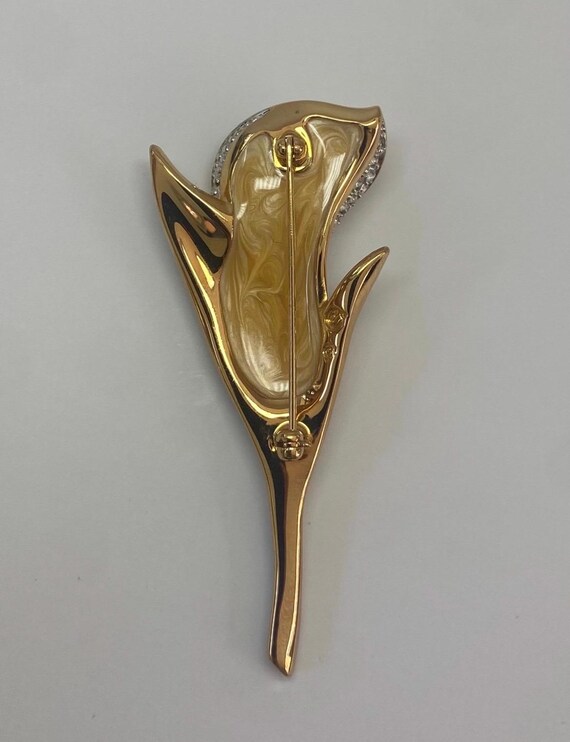 Vintage Swarovski Signed Swan Gold-Tone Crystal & Pearl Calla Lily Brooch View 5