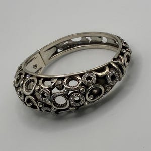 Brighton Silver-Tone Crystal Openwork Hinged Bangle Bracelet Size 7 image 2