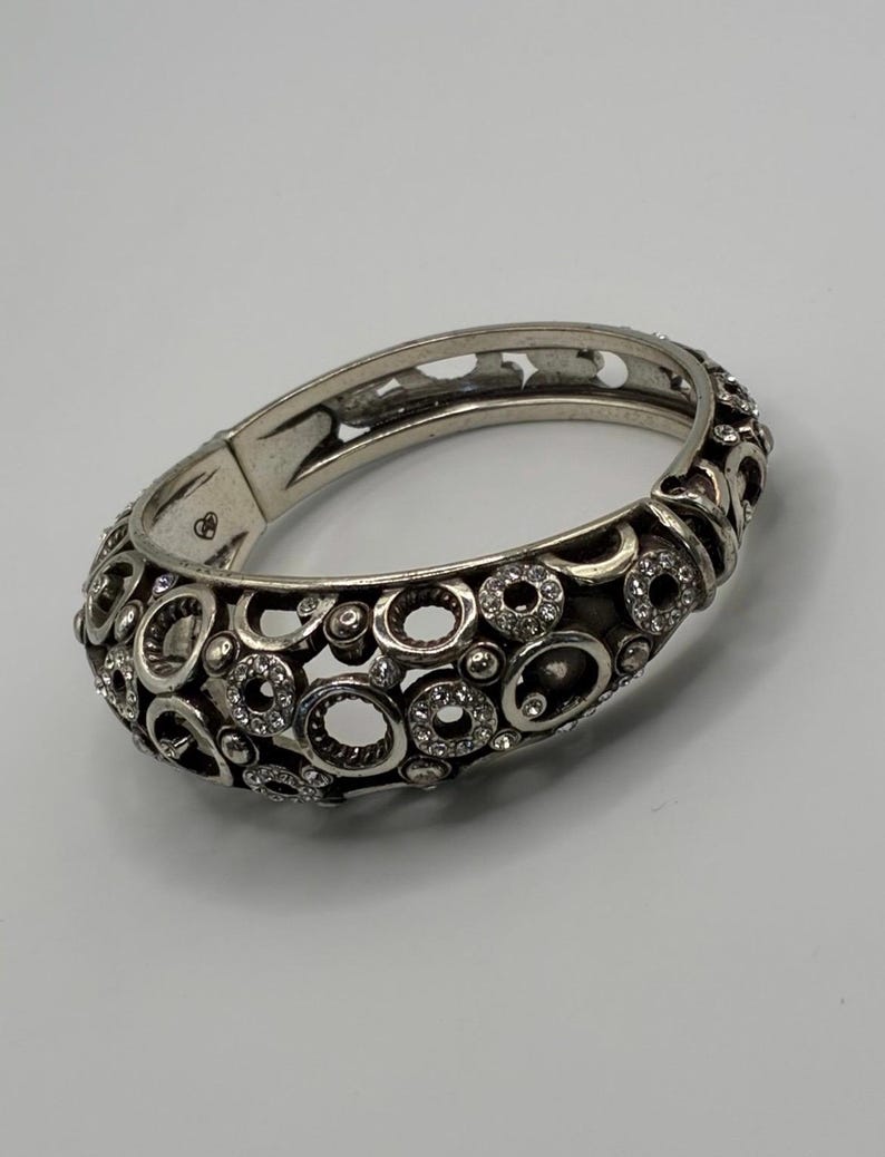 Brighton Silver-Tone Crystal Openwork Hinged Bangle Bracelet Size 7 image 2