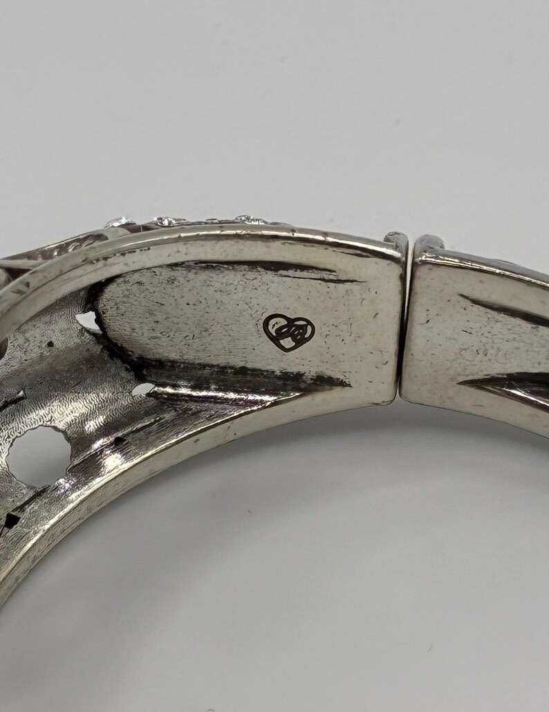 Brighton Silver-Tone Crystal Openwork Hinged Bangle Bracelet Size 7 image 6