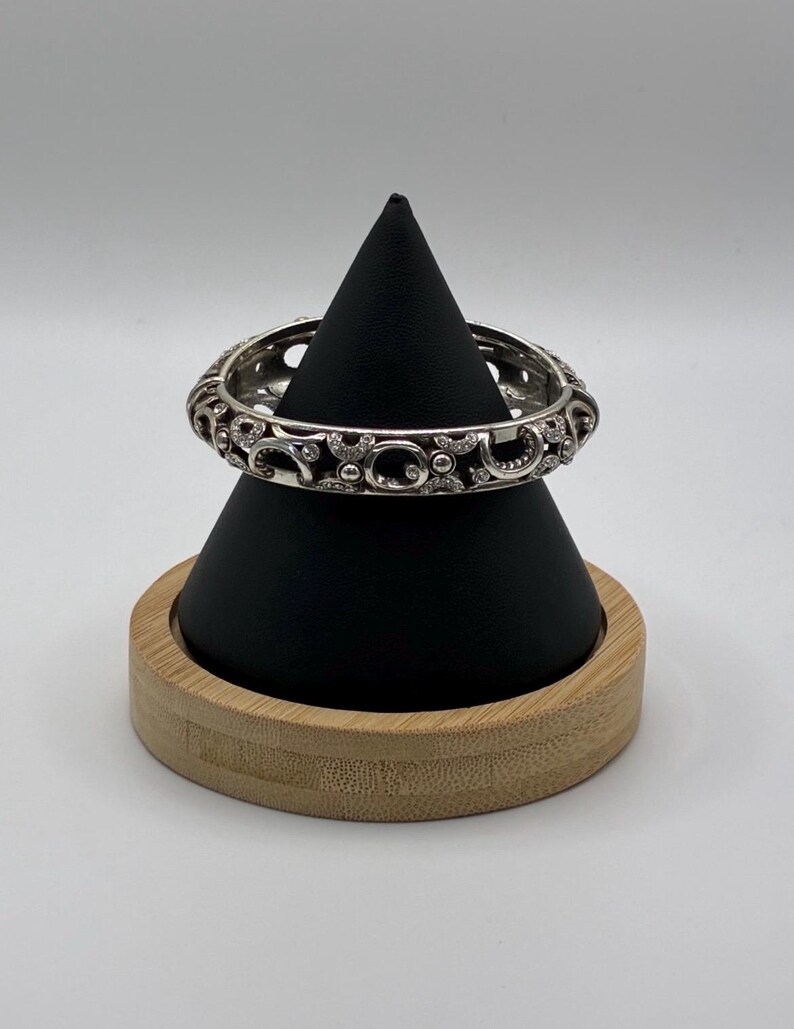 Brighton Silver-Tone Crystal Openwork Hinged Bangle Bracelet Size 7 image 9