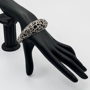 Brighton Silver-Tone Crystal Openwork Hinged Bangle Bracelet Size 7 image 7