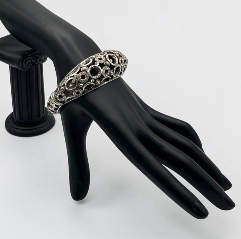 Brighton Silver-Tone Crystal Openwork Hinged Bangle Bracelet Size 7 image 7