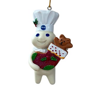 Vintage Danbury Mint Pillsbury Doughboy Glitter Holiday Christmas Ornament