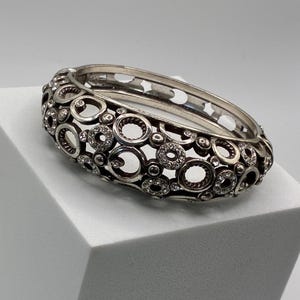 Brighton Silver-Tone Crystal Openwork Hinged Bangle Bracelet Size 7 image 1