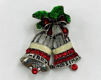 Betsey Johnson Merry Christmas Bells Roter Kristall Emaille Brosche