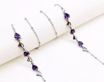 Purple Heart shaped Zircon Glasses Chain/Handmade Glasses Chain/Sunglasses Chain/Silver Chain/Sunglasses Strap/Glasses Strap