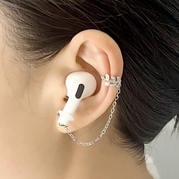 Leaf Earbone Clip Earphone Chain,earphone chain, anti loss earrings, Airpod jewelry