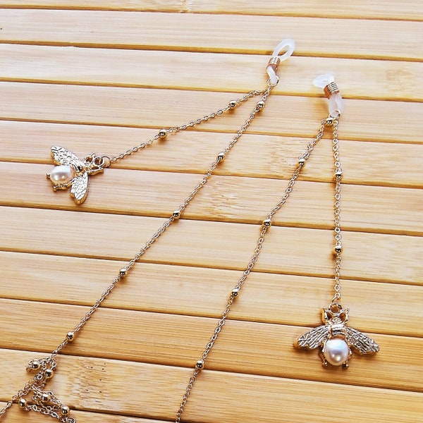 Gold  chain/Pearl bee pendant glasses chain/Glasses chains/Sunglasses chain/Glasses necklace