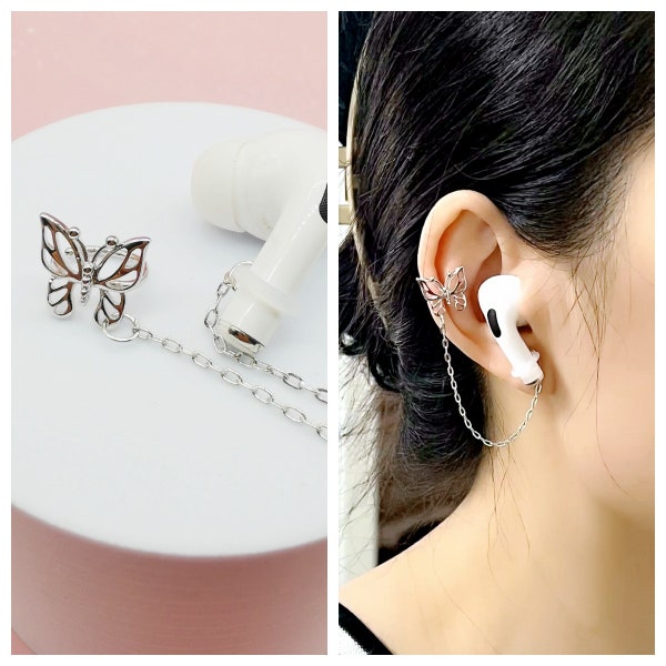 Butterfly Earclip Earphone Chain, AirPods Damageproof Earrings, AirPods Holder, AirPods Jewelry, AirPods Accessories, Gift for Her
