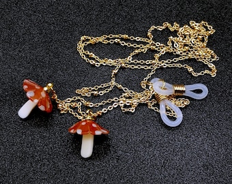 Cute Mushroom Pendant Glasses Chain/Acrylic Mushroom Glasses Chain/Glasses Chain/Glasses Holder/Gold Chain