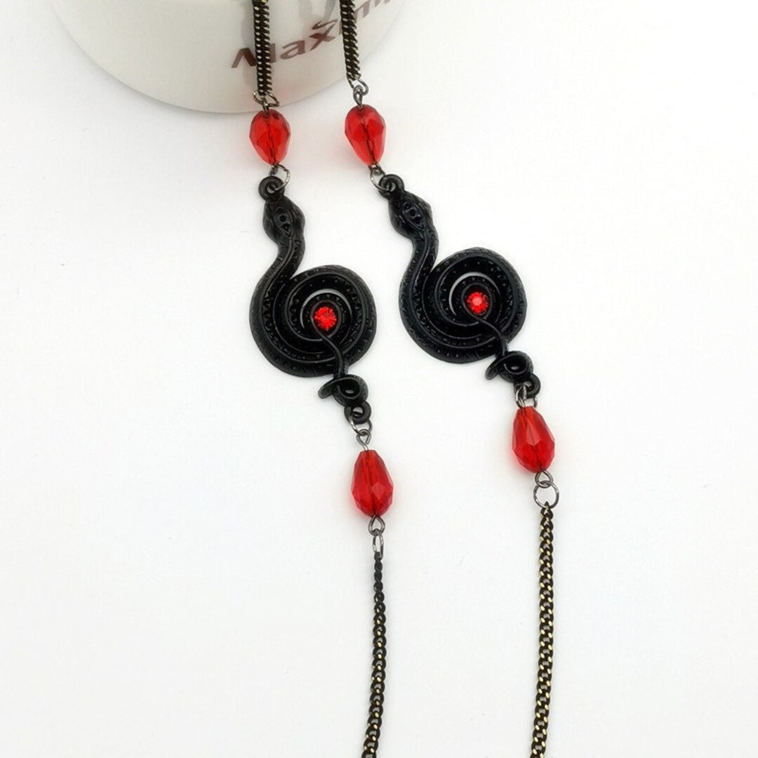 Red Crystal Glasses Chain/black Snake Glasses Chain/metal Glasses