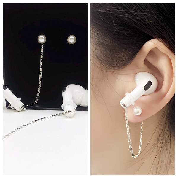 925 sterling silver earrings, bright pearl earrings earphone chain, anti-loss earphone chain, earphone bracket, earphone strap