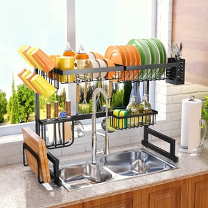 European Dish Rack Above the Sink. Dish Drying Rack Built Inside