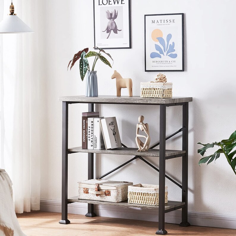 Bookshelf 3tier Vintage Industrial Bookshelf Rustic Wood and Etsy