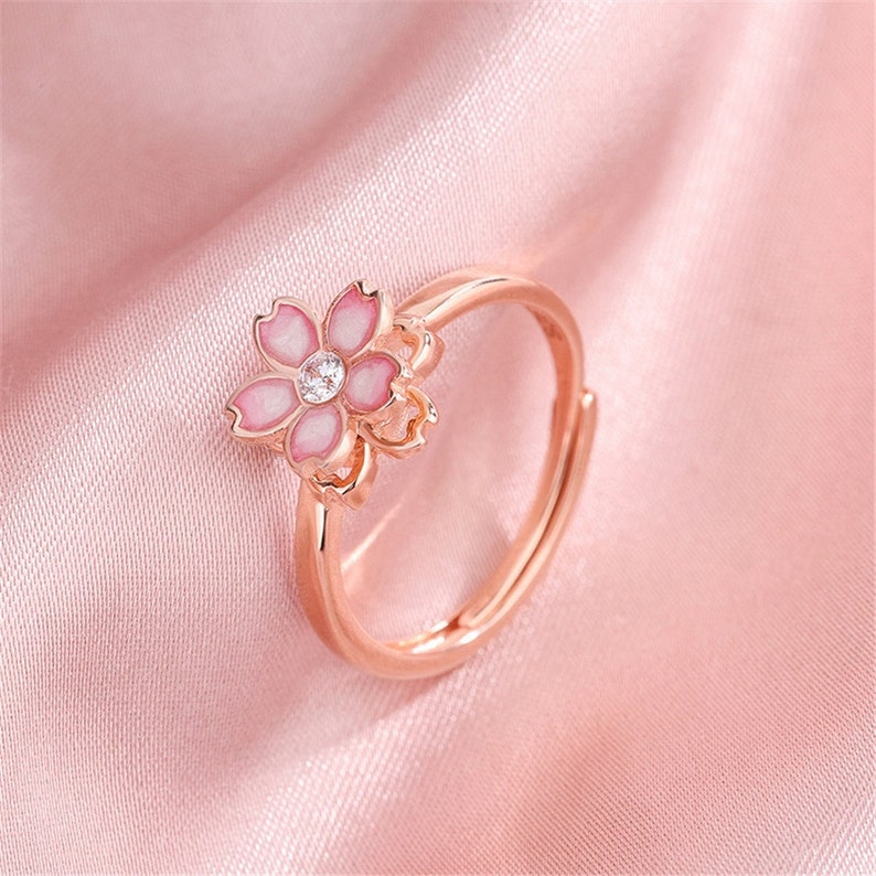 925 Sterling Silver Ring Sakura Flower Ring spinner Etsy