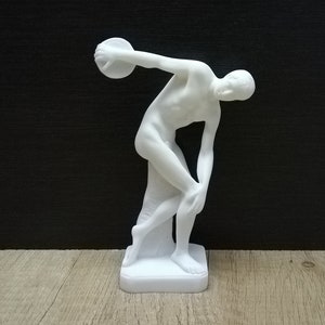Discobolus - Discus Thrower Greek Sculpture Ancient Greece Roman Copies 14cm - 5.5in  White Marble & Alabaster Handmade Statue in Greece