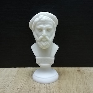 Pythagoras Bust Head 14cm-5.51in Famous Greek Philosopher Handmade Greek Sculpture White Marble & Cast Alabaster Handmade Statue in Greece