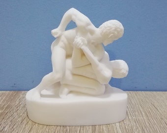 Les deux lutteurs 10 cm-3,93 pouces Les Pancrastinae | Pancrace | Copie de musée réplique d'une sculpture grecque faite main en marbre blanc et albâtre moulé