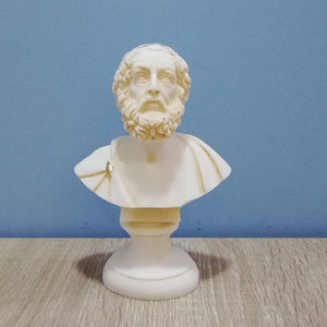 Homer Famous Ancient Greek Author Bust Head 15cm-5.90in Handmade-Handpainted White Marble & Cast Alabaster Sculpture