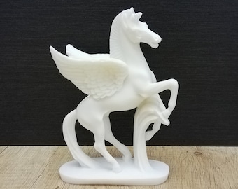 Pegasus Statue: White Marble & Cast Alabaster Greek Mythology Decor