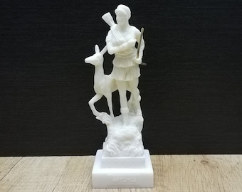 Artémis et cerf, déesse de la chasse de la Grèce romaine, 16,5 cm - Statue faite main en marbre et albâtre coulé