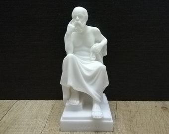 Socrates Statue: Handmade Greek Philosopher Sculpture, Cast Alabaster & White Marble (14cm-5.5in)