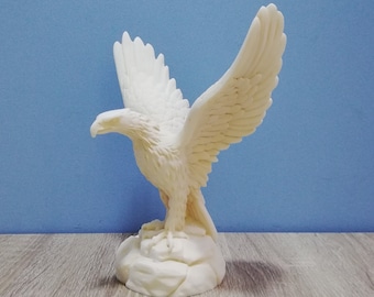 Eagle with Open Wings Animal Decor Beautiful Handmade Greek Sculpture 20.4cm-8.03in White Marble & Cast Alabaster Handmade Statue in Greece