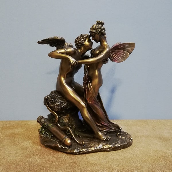 Amor und Psyche Antike Griechenland Griechische Mythologie 17,5 cm Einzigartige Details Harz und Bronze Statue Vintage Oberflächenbehandlung