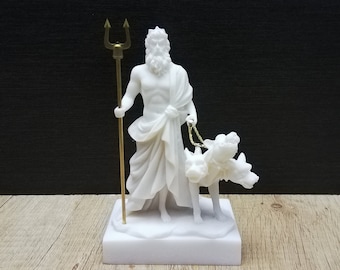 Hades Greek God of the Dead And Underworld Alabaster Handmade Sculpture 13.5cm-5.31in White Marble and Cast Alabaster