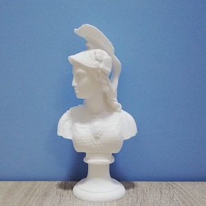 Athena Pallas Bust Head Ancient Greek Roman Goddess of Wisdom Minerva 23.5cm - 9.25in White Marble & Alabaster Handmade Statue in Greece