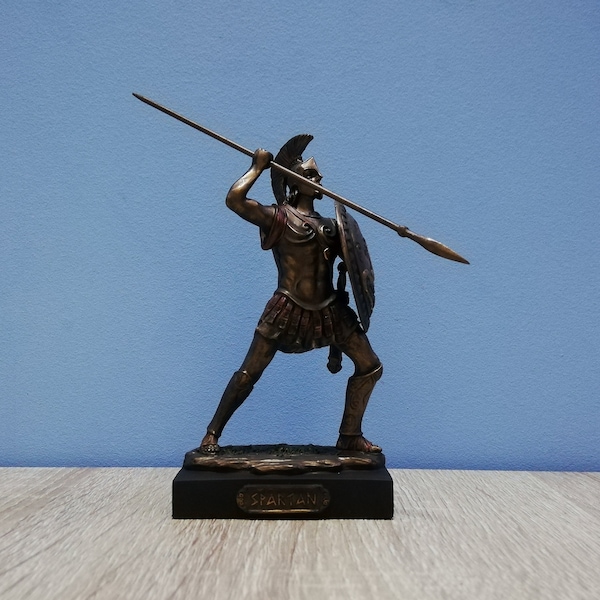 Statue de guerrier spartiate de la Grèce antique 12 cm-4,72 po. Guerriers grecs en résine et bronze avec des détails uniques de surfaçage vintage