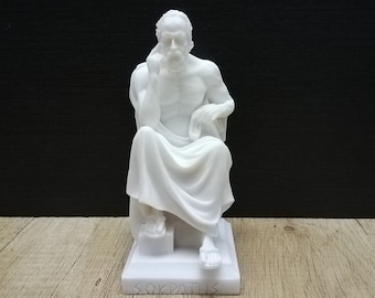 Socrates Statue: White Marble & Cast Alabaster Greek Philosopher Sculpture