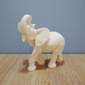 Elephant Handmade Sculpture 15.5cm-6.10in Greek Statue  Home Decor White Marble & Cast Alabaster Statue Handmade in Greece