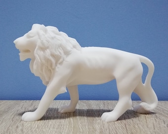 Lion Leo Animal Decor Beautiful Handmade Greek Statue 15.5cm-6.10&#39;&#39;W-10.5cm-4.13&#39;&#39;H White Marble & Cast Alabaster Handmade Statue in Greece