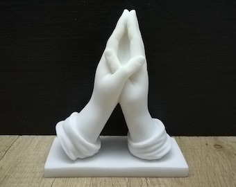 Jésus prie | Mains de Jésus 13,5 cm - 5,31 po. Sculpture faite main en marbre blanc et albâtre coulé fait main en Grèce