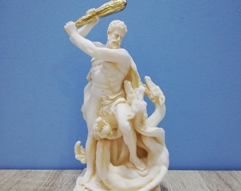 Hercule tue l'hydre de Lerne 20,5 cm - 8,07 pouces Héros de la Grèce antique Sculpture grecque Statue faite main en marbre blanc et albâtre en Grèce