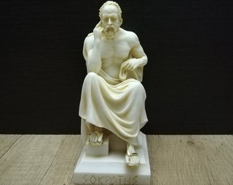 Socrates Statue, Greek Philosopher, Hand-painted Alabaster Sculpture