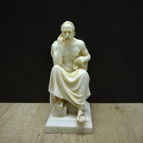 Socrates Famous Greek Philosopher Handmade-Handpainted Greek Sculpture 16.5cm-6.49in White Marble & Cast Alabaster Handmade Statue in Greece