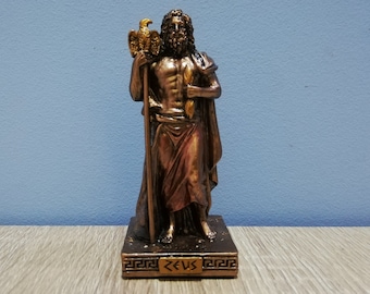 Zeus - Dios griego antiguo - El rey de los dioses 8,5 cm - 3,34 pulgadas Dios romano Estatua de resina y bronce Superficie vintage