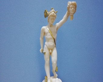 Perseus with Medusa Head Statue, Handmade Cast Alabaster, Greek Mythology