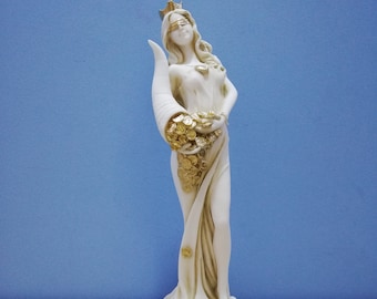 手作りのフォルトゥナ像：アラバスター製の富の女神の彫刻（29 cm