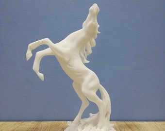 Horse Decor Marble and Alabaster Beautiful Handmade Greek Sculpture 24cm-9.44in White Marble & Cast Alabaster Handmade Statue in Greece