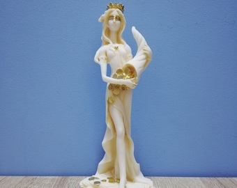 手作りのフォルトゥナ像：アラバスター製の富の女神の彫刻（29 cm