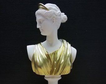 Artemis Bust Statue: Handmade Greek Goddess Diana, Marble & Cast Alabaster